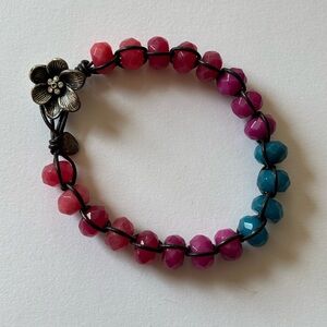 Fossil Pink & Teal Beaded Flower Closure Bracelet